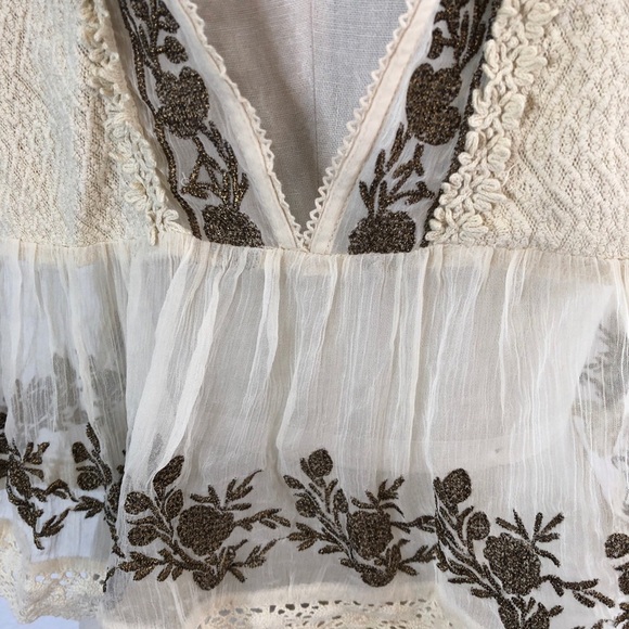 New Boho summer boho beige embroidered halter top S - Picture 3 of 4